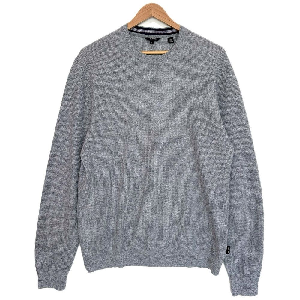 Ted Baker London Waffle Knit Long Sleeve Tee Mens Size 3 Medium Heather Grey